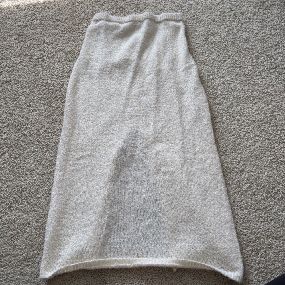 Pretty Garbage Cream Knit Midi Skirt White Back Slit Boucle PSS730 Womens Size M